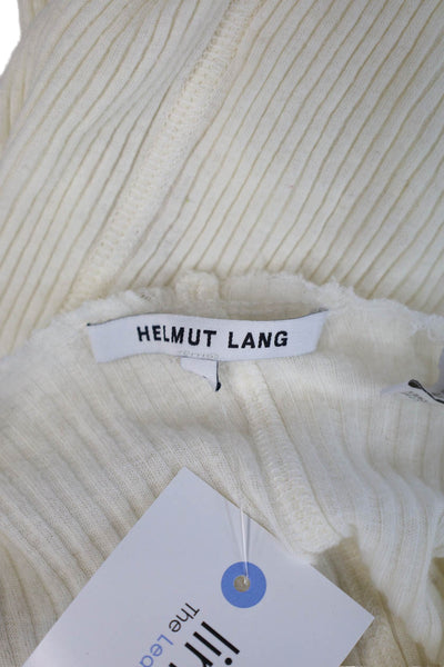Helmut Lang Womens Basic Crew Neck Long Sleeve White Angora Cotton Top Size XS