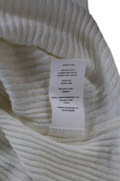 Helmut Lang Womens Basic Crew Neck Long Sleeve White Angora Cotton Top Size XS