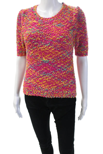 Allison Womens Pink Pullover Sweater Crew Neck Short Sleeve 100% Acrylic Size S
