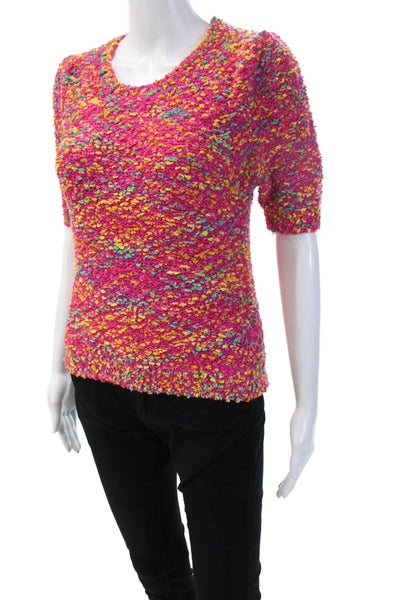 Allison Womens Pink Pullover Sweater Crew Neck Short Sleeve 100% Acrylic Size S