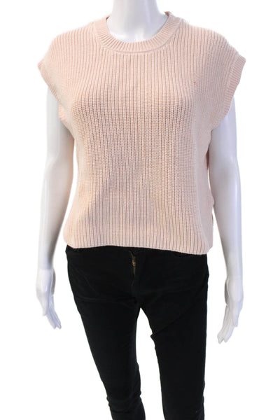 Parrish Unisex Pink Cotton Crew Neck Sleeveless Sweater Vest Zip Size M