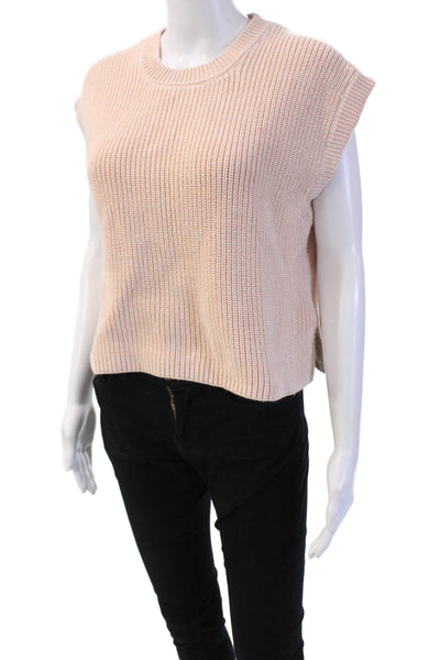 Parrish Unisex Pink Cotton Crew Neck Sleeveless Sweater Vest Zip Size M
