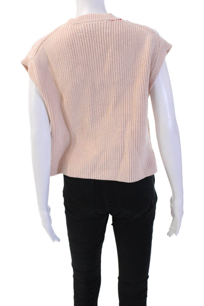 Parrish Unisex Pink Cotton Crew Neck Sleeveless Sweater Vest Zip Size M