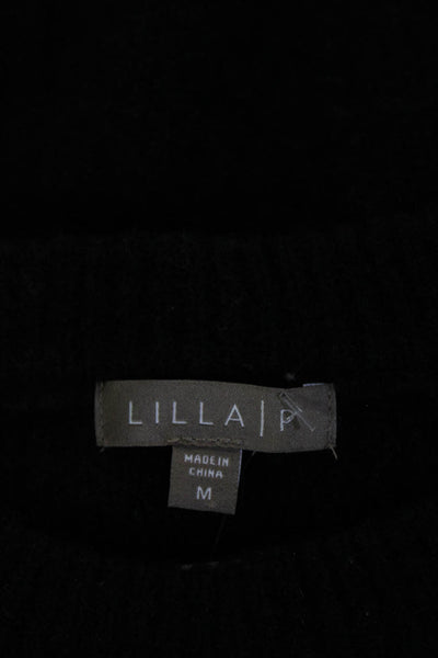 Lilla P Womens Pullover Black Crewneck Alpaca Wool Zip Short Sleeve Size M