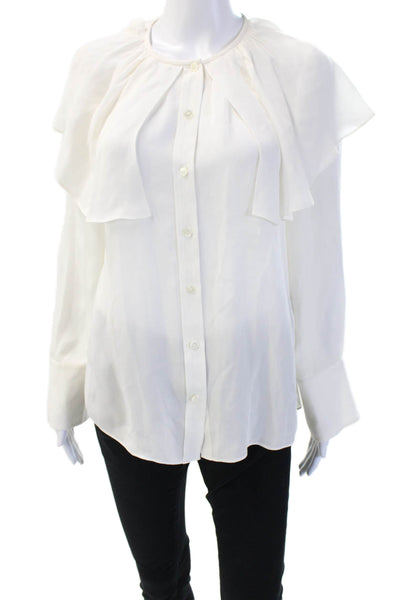 Rebecca Taylor Women White Silk Long Sleeve Blouse Classic Size S