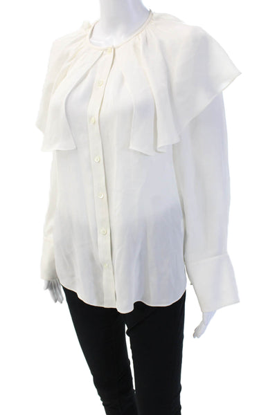 Rebecca Taylor Women White Silk Long Sleeve Blouse Classic Size S