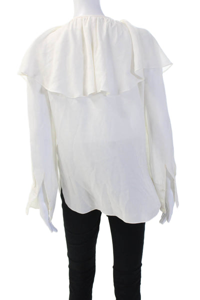 Rebecca Taylor Women White Silk Long Sleeve Blouse Classic Size S