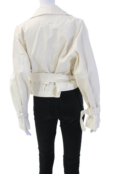 Nour Hammour Women Trench Coat White Buckle Long Sleeve Organic Cotton Size 40