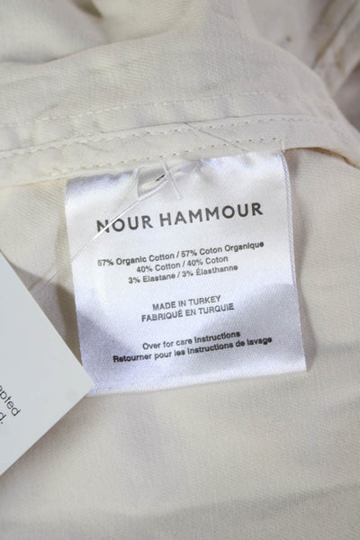 Nour Hammour Women Trench Coat White Buckle Long Sleeve Organic Cotton Size 40