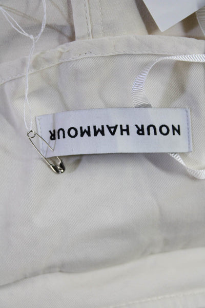Nour Hammour Women Trench Coat White Buckle Long Sleeve Organic Cotton Size 40