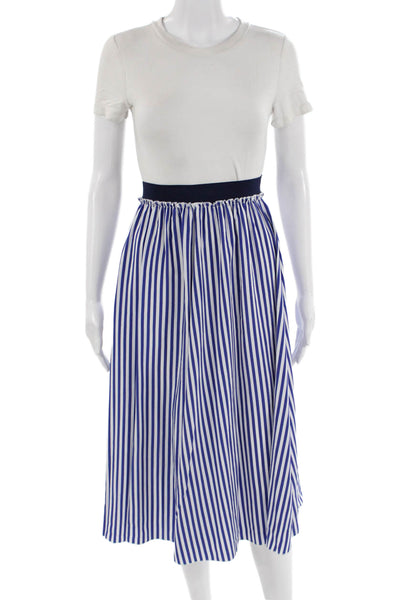 Zara Women A-Line Striped Blue Polyester Midi Skirt Size XS