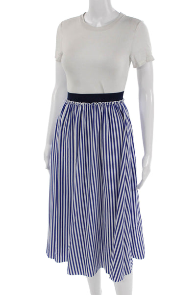 Zara Women A-Line Striped Blue Polyester Midi Skirt Size XS