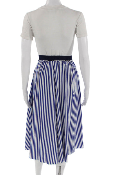 Zara Women A-Line Striped Blue Polyester Midi Skirt Size XS