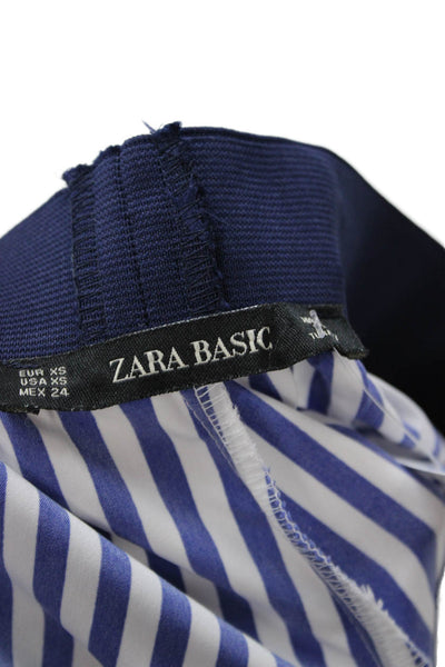 Zara Women A-Line Striped Blue Polyester Midi Skirt Size XS