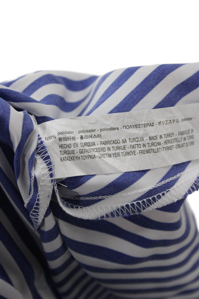 Zara Women A-Line Striped Blue Polyester Midi Skirt Size XS