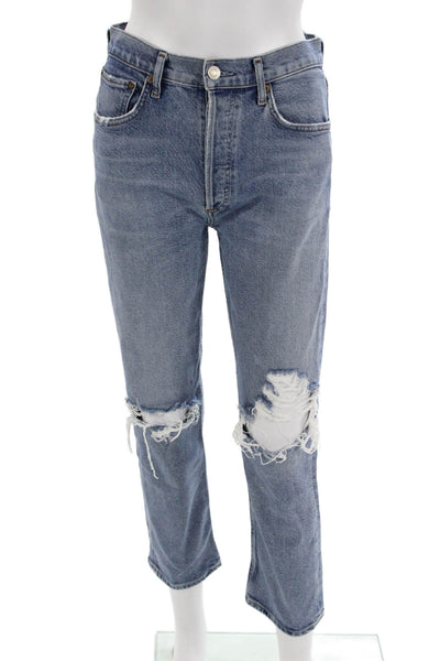 Agolde Womens Cropped Straight Jeans Blue Mid Rise 24in Size 26