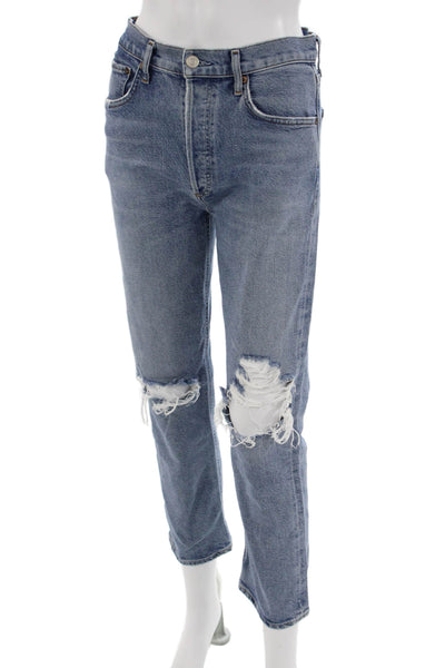 Agolde Womens Cropped Straight Jeans Blue Mid Rise 24in Size 26