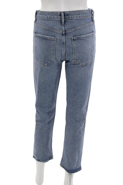 Agolde Womens Cropped Straight Jeans Blue Mid Rise 24in Size 26