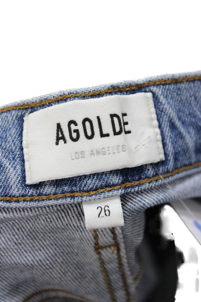 Agolde Womens Cropped Straight Jeans Blue Mid Rise 24in Size 26