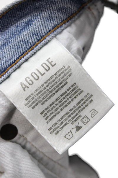 Agolde Womens Cropped Straight Jeans Blue Mid Rise 24in Size 26
