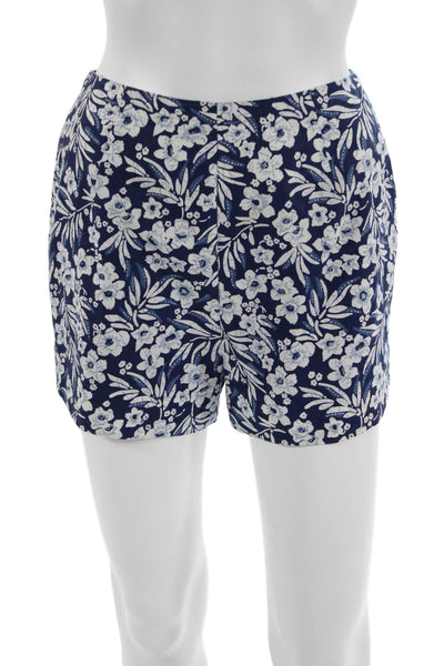 Michael Kors Unisex Dark Blue Floral Cotton Zip Shorts Size 8