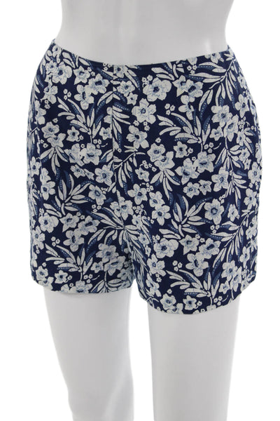 Michael Kors Unisex Dark Blue Floral Cotton Zip Shorts Size 8