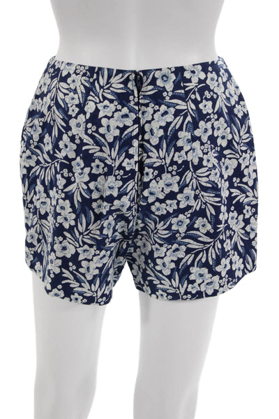 Michael Kors Unisex Dark Blue Floral Cotton Zip Shorts Size 8