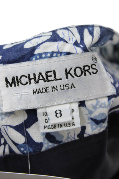 Michael Kors Unisex Dark Blue Floral Cotton Zip Shorts Size 8