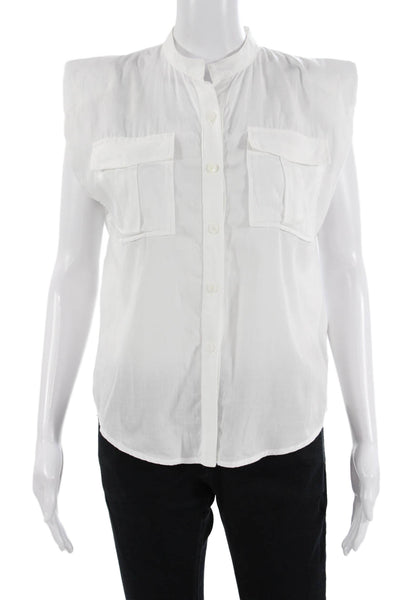 Stillwater Womens White High Neck Button Up Cotton Sleeveless Blouse Size XS