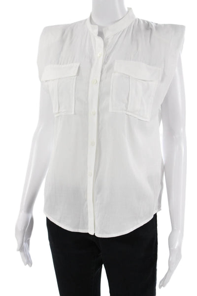 Stillwater Womens White High Neck Button Up Cotton Sleeveless Blouse Size XS