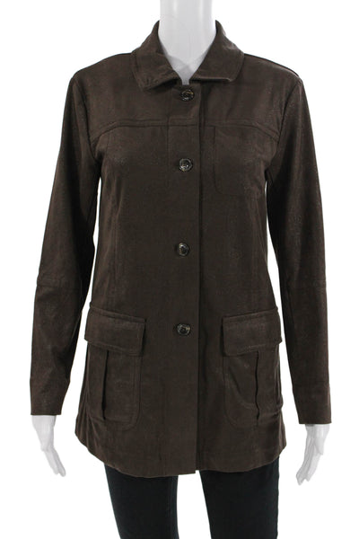 Lysse Women Brown Collared Button Long Sleeve Jacket 90% Polyester Size S