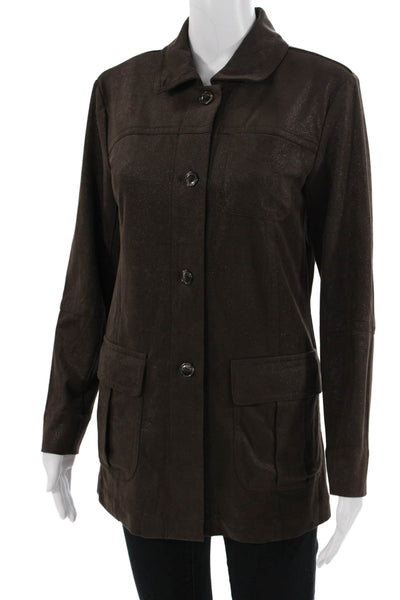 Lysse Women Brown Collared Button Long Sleeve Jacket 90% Polyester Size S