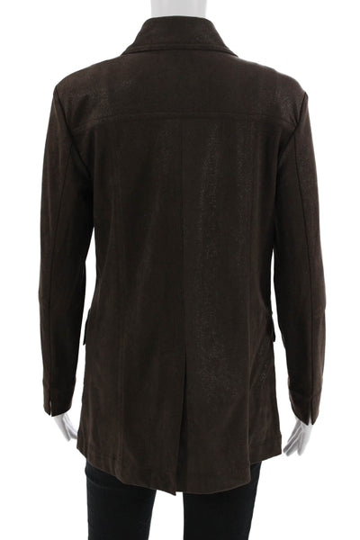 Lysse Women Brown Collared Button Long Sleeve Jacket 90% Polyester Size S
