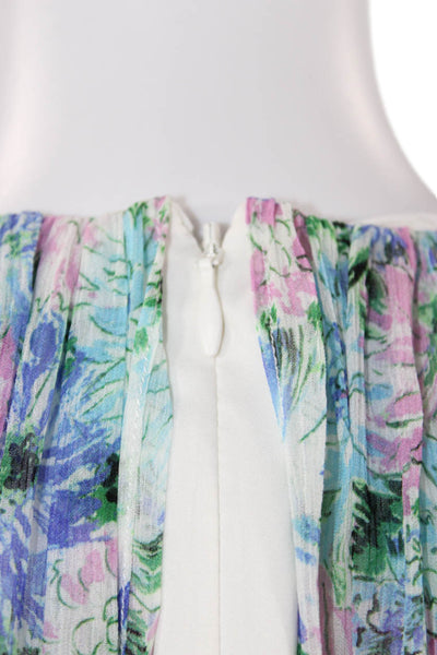 Frances Valentine Women Maxi Shift Dress Blue Silk Floral Sleeveless Size XS
