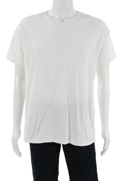 Purple Mens T-Shirt White Cotton Crew Neck Short Sleeve Size S