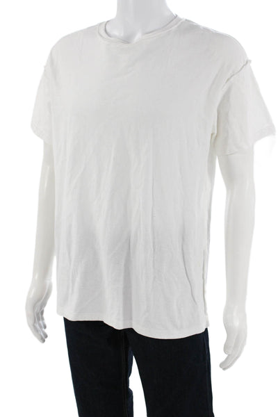 Purple Mens T-Shirt White Cotton Crew Neck Short Sleeve Size S