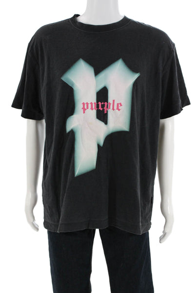 Purple Mens Black Graphic Grunge Crew Neck Cotton Short Sleeve T-Shirt Size L