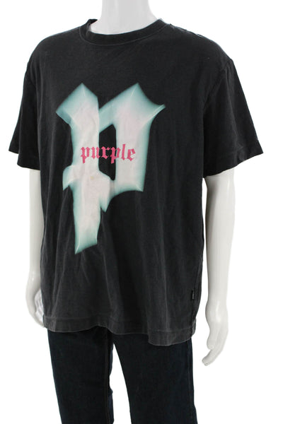 Purple Mens Black Graphic Grunge Crew Neck Cotton Short Sleeve T-Shirt Size L