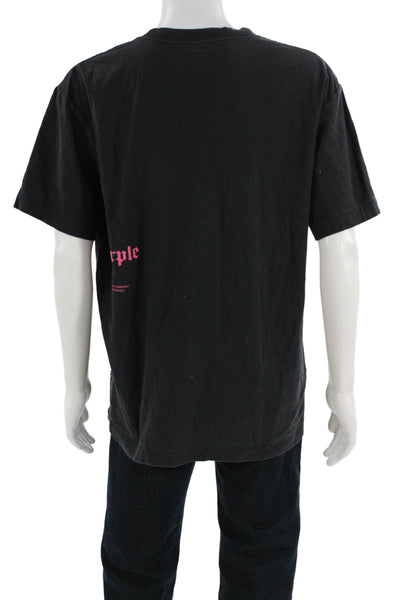Purple Mens Black Graphic Grunge Crew Neck Cotton Short Sleeve T-Shirt Size L