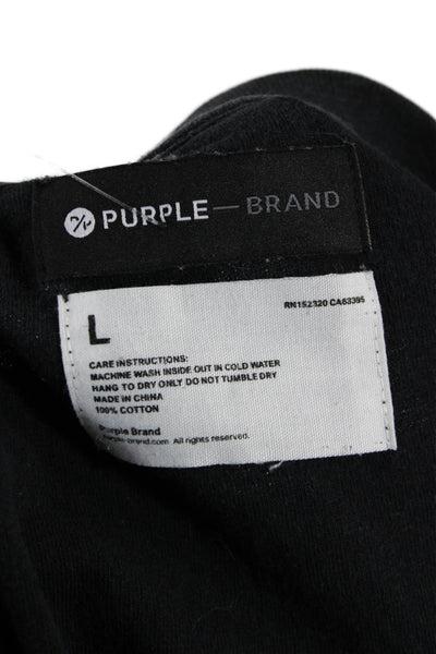 Purple Mens Black Graphic Grunge Crew Neck Cotton Short Sleeve T-Shirt Size L