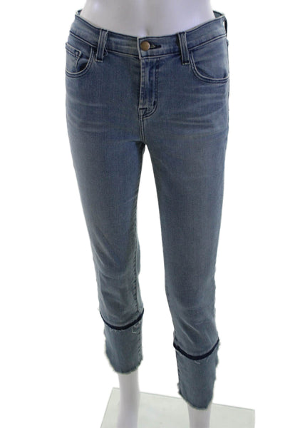 J Brand Womens Cropped Skinny Jeans Blue Mid Rise Button 25 Inseam Size 24