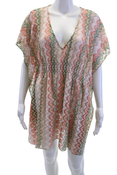 Becca Women Mini Kaftan Dress Green V-Neck Knee Length Size XS