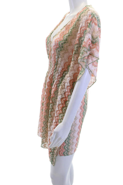 Becca Women Mini Kaftan Dress Green V-Neck Knee Length Size XS