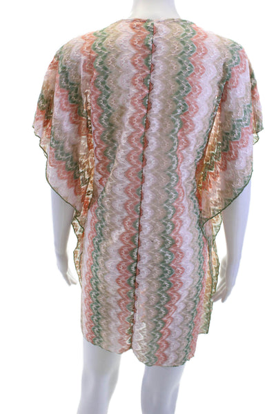 Becca Women Mini Kaftan Dress Green V-Neck Knee Length Size XS