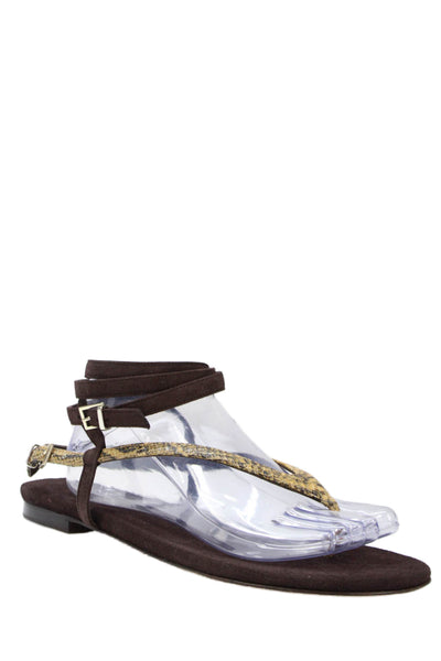 Tamara Mellon Womens Suede Strappy Snake Print Slingback Sandals Brown Size 11
