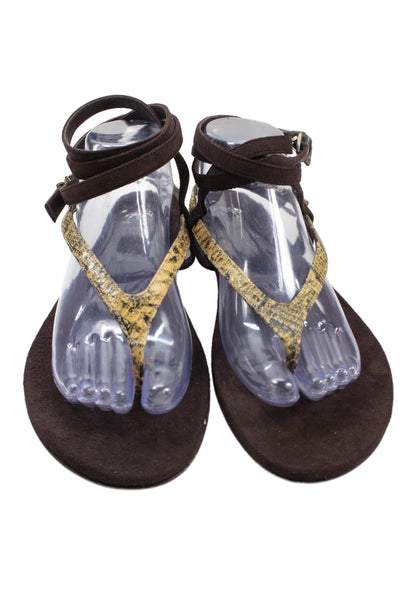 Tamara Mellon Womens Suede Strappy Snake Print Slingback Sandals Brown Size 11