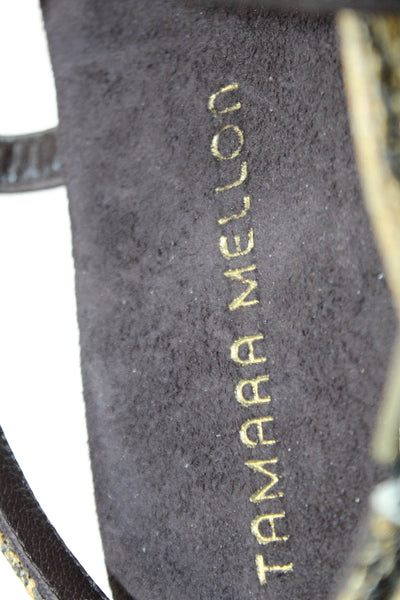 Tamara Mellon Womens Suede Strappy Snake Print Slingback Sandals Brown Size 11