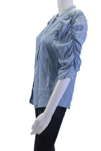 Muche Et Muchette Women Tencel Boho Blue Button Up Blouse 3/4 Sleeve Size S