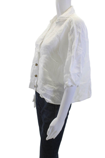 Zara Women Cropped Button Up Cotton Blouse White 3/4 Sleeve Size XS