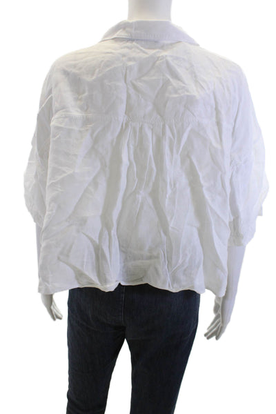 Zara Women Cropped Button Up Cotton Blouse White 3/4 Sleeve Size XS